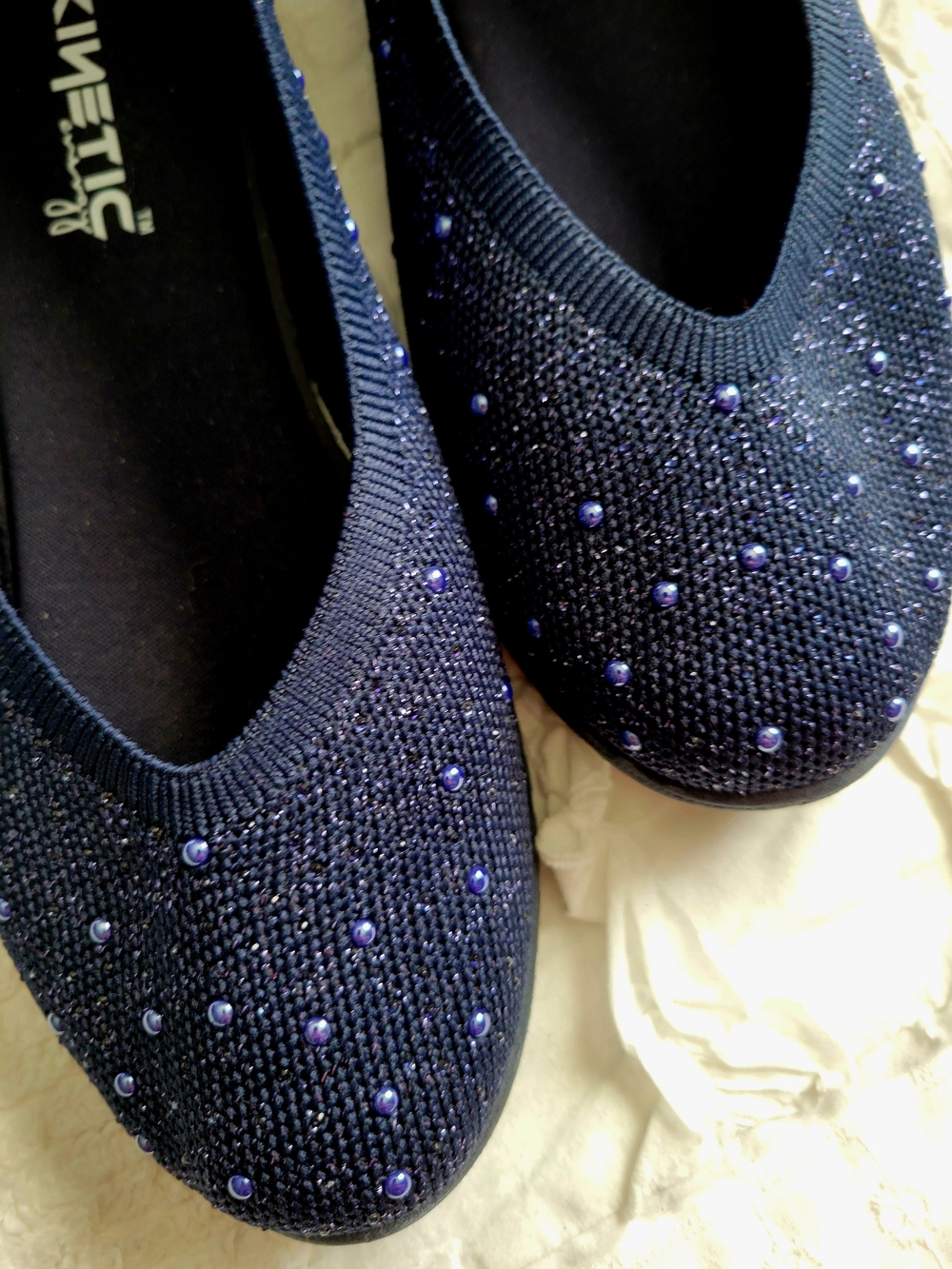 Navy Pearl-Accent Knit Ballet Flats - Women